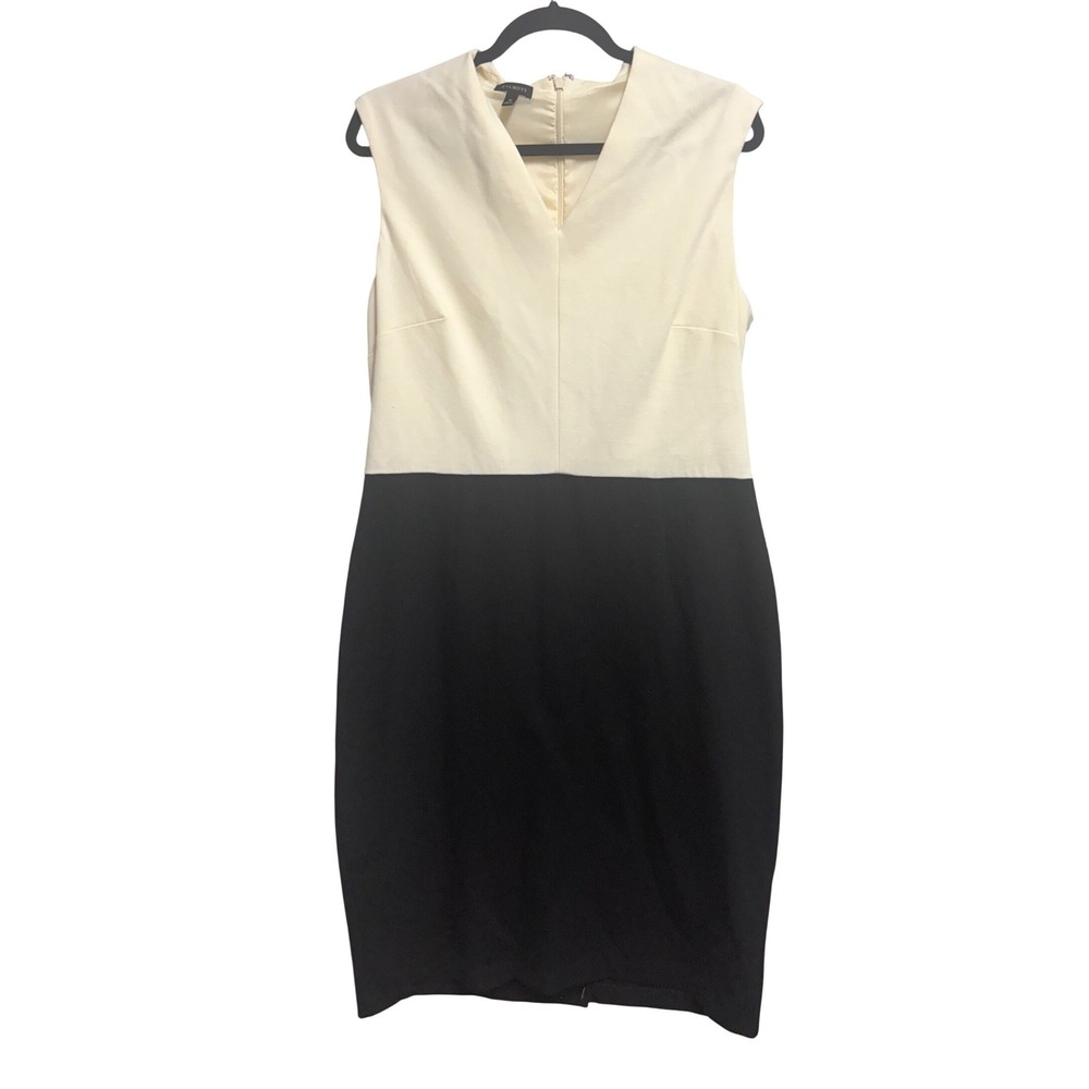 Talbots Colorblock V-Neck Sheath Dress Black Ivory Sleeveless NWOT Office 10